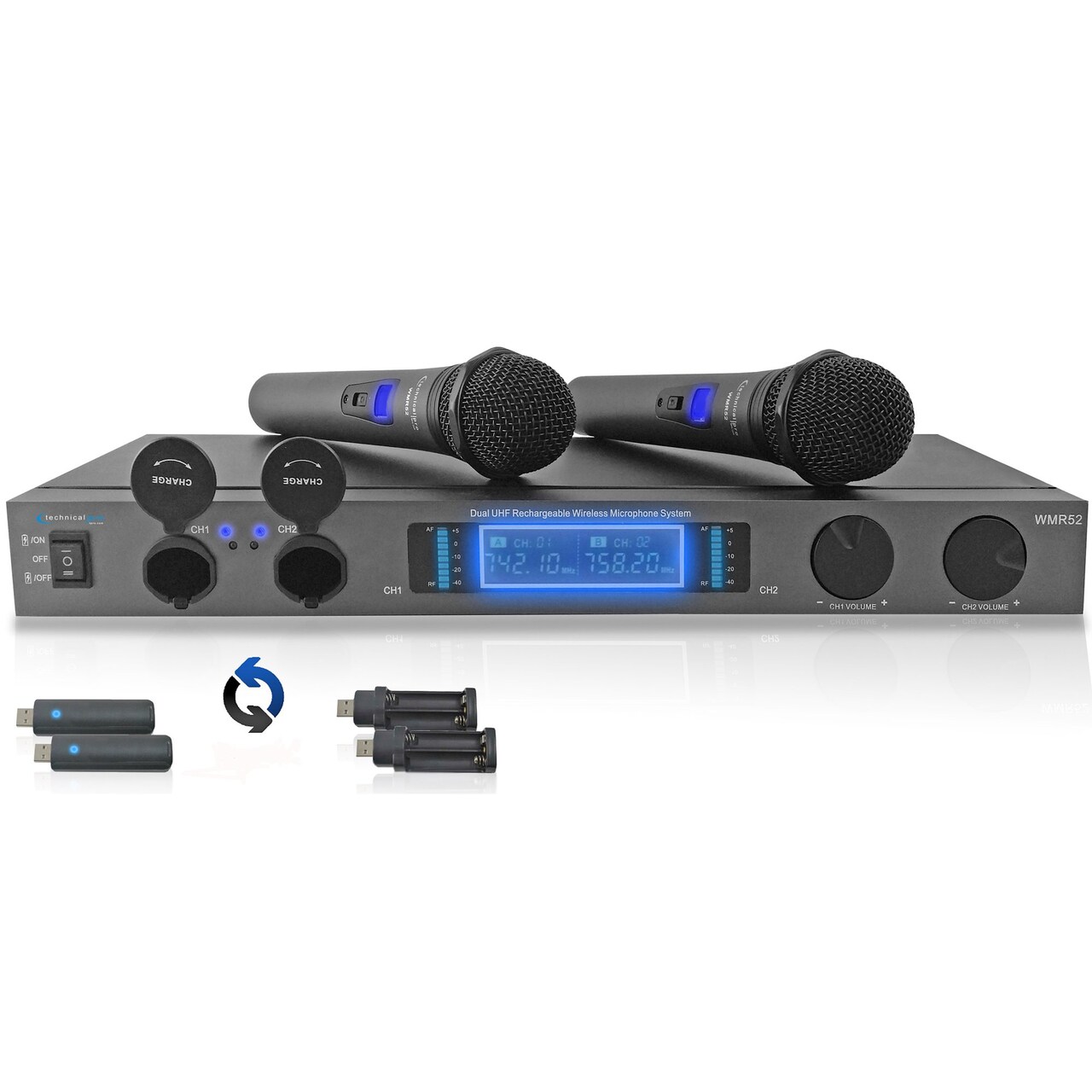 Technical Pro Dual Uhf Wireless Microphone System Rechargeable Handhelds Dj Karaoke